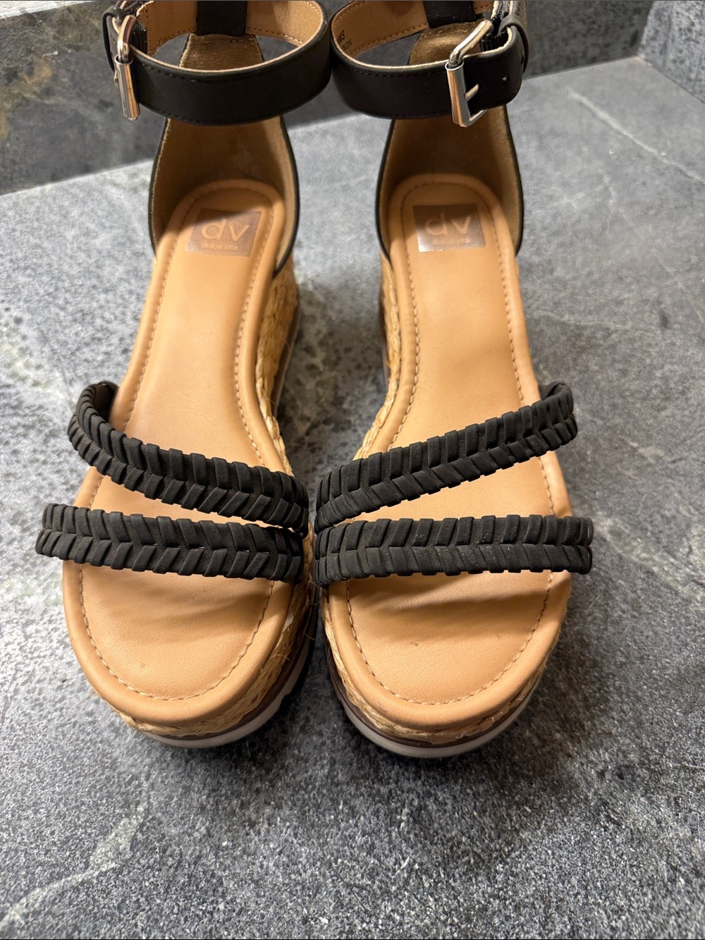 DV by Dolce Vita Black Braided Strap Espadrille Wedge Sandals
